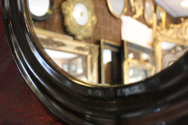 Ø38, Miroir Laqué Noir Napoléon III Rond