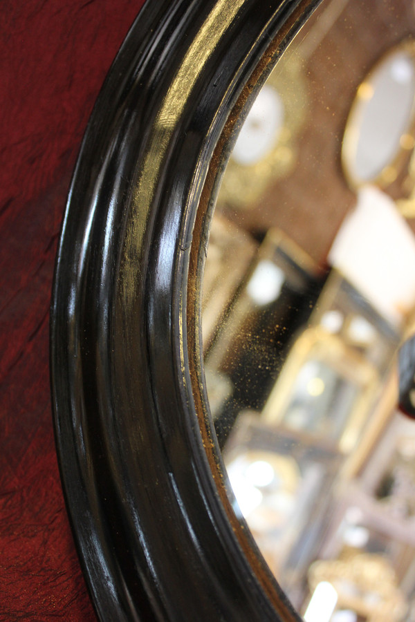 Ø38, Miroir Laqué Noir Napoléon III Rond