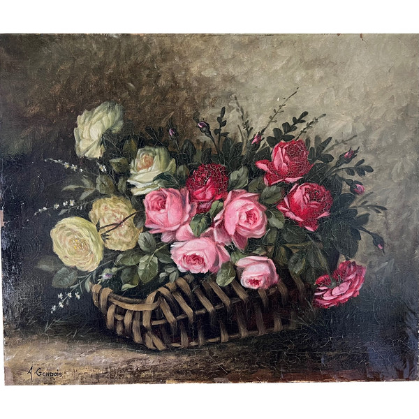 Quadro bouquet di fiori di Auguste Gondois XIX secolo