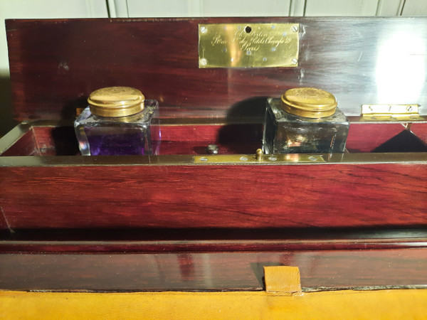 Marquetry travel writing case signed Ch. Fortin, Napoleon III period.