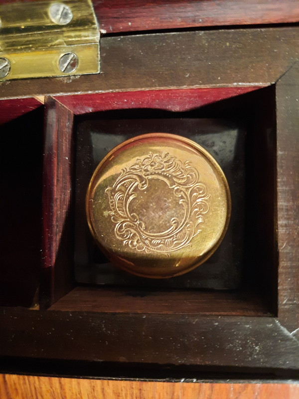 Marquetry travel writing case signed Ch. Fortin, Napoleon III period.