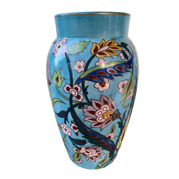 Vase en Faïence avec Décor Floral - Marque E.G. pour Édouard Gilles - Fin 19ème Siècle