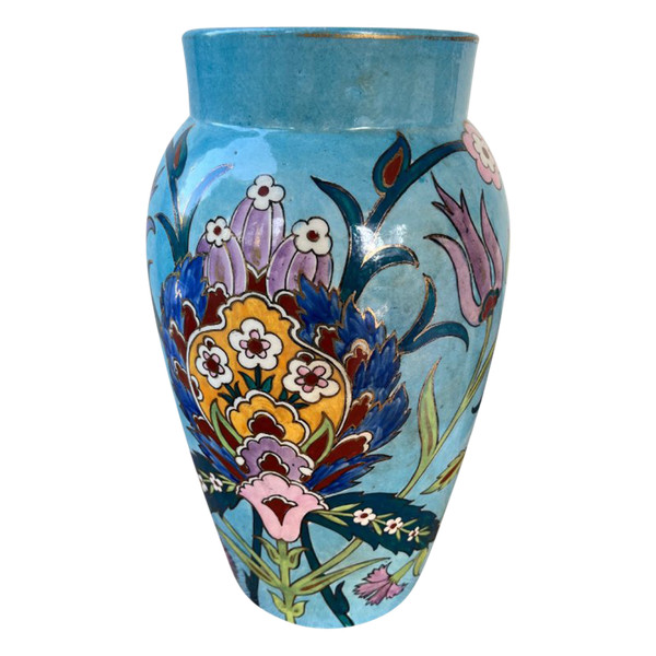 Vase en Faïence avec Décor Floral - Marque E.G. pour Édouard Gilles - Fin 19ème Siècle