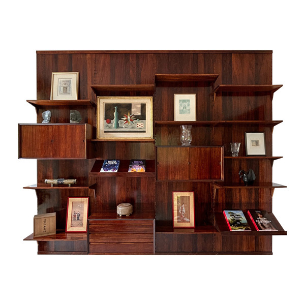 Scandinavian modular wall shelf in rosewood, Poul Cadovius, 60s