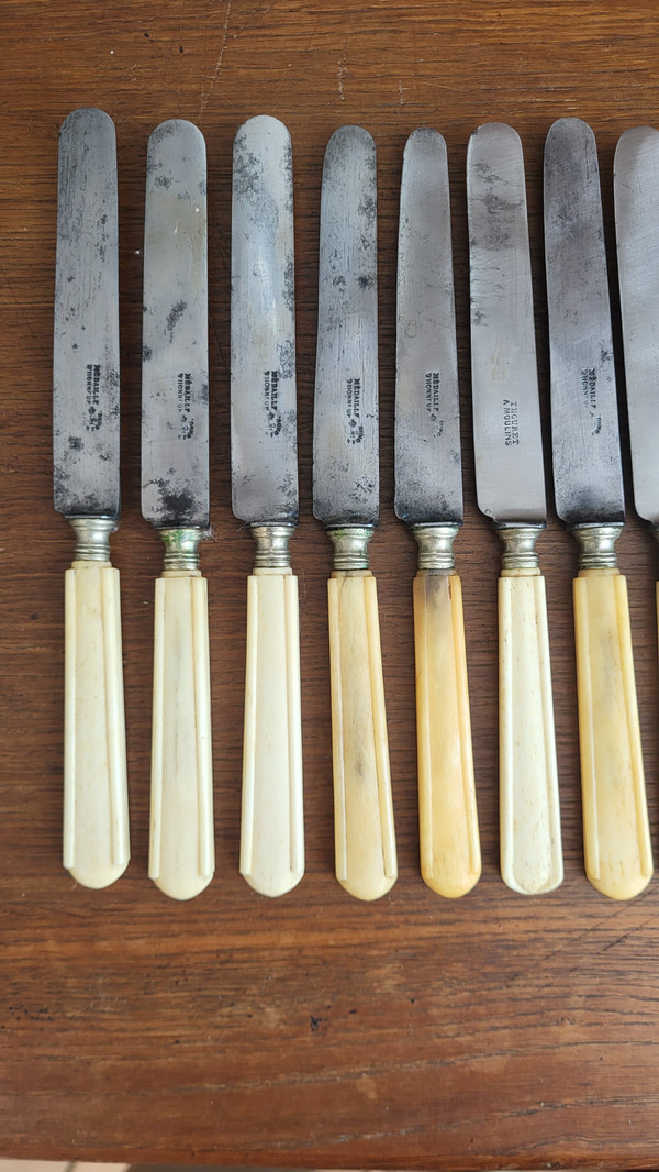 12 Messer, Stahlklinge, Elfenbeingriff, 19. Jahrhundert