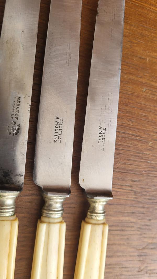 12 Messer, Stahlklinge, Elfenbeingriff, 19. Jahrhundert