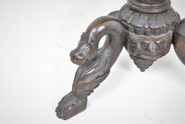 Guéridon En Bois Sculpté, Art Populaire Italien XIXème Siècle