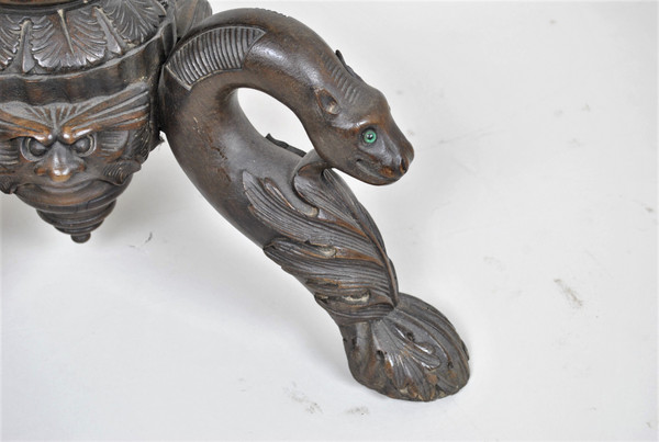 Guéridon En Bois Sculpté, Art Populaire Italien XIXème Siècle