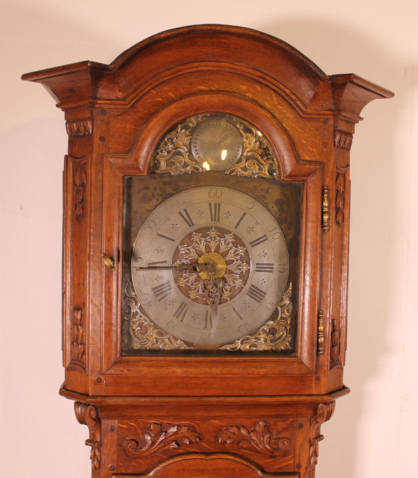 18th Century Oak Longcase Clock From Belgium