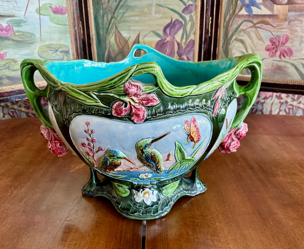 Magnificent Art Nouveau Barbotine Cache Pot