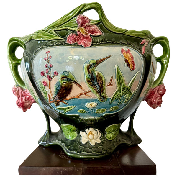 Magnificent Art Nouveau Barbotine Cache Pot