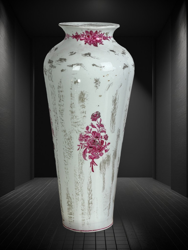 OLD CERAMIC VASE SIGNED BY MARIE HARNDOFF WITH LAKE DECOR, 41 CM