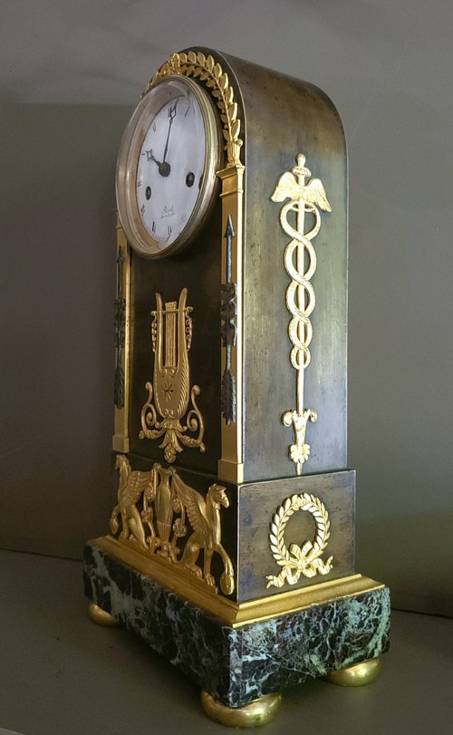  Empire style ormolu and patinated marble pendulum clock