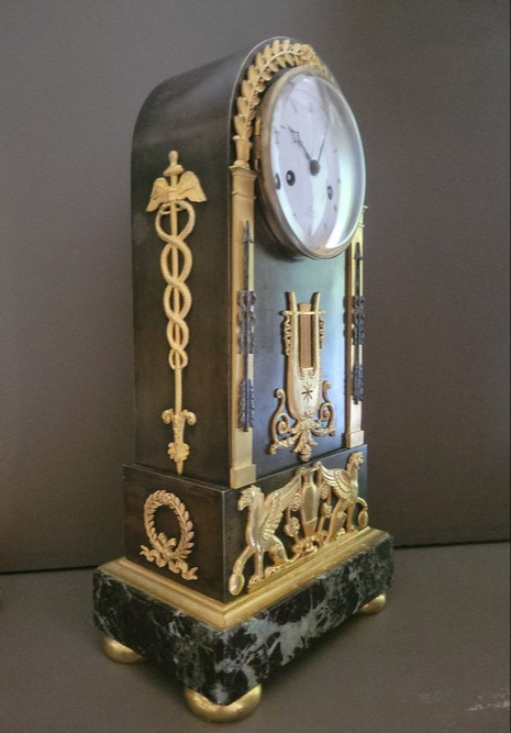  Empire style ormolu and patinated marble pendulum clock
