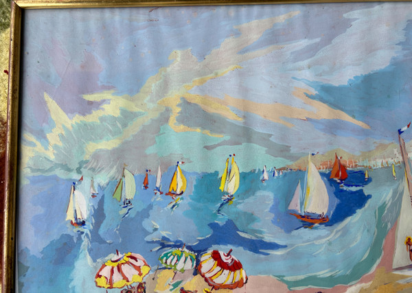 Louis André Cabane (xxéme) Öl Auf Papier - Strandszene Um 1930