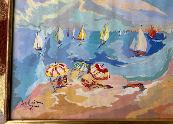 Louis André Cabane (xxéme) Öl Auf Papier - Strandszene Um 1930