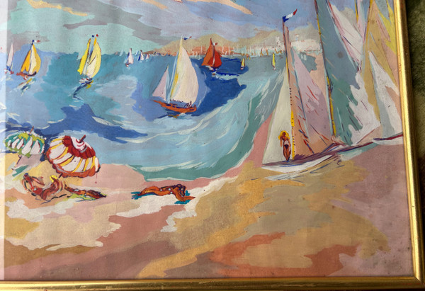 Louis André Cabane (xxéme) Öl Auf Papier - Strandszene Um 1930