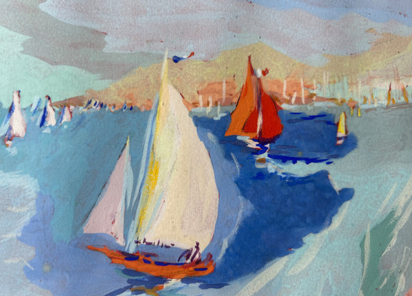 Louis André Cabane (xxéme) Öl Auf Papier - Strandszene Um 1930