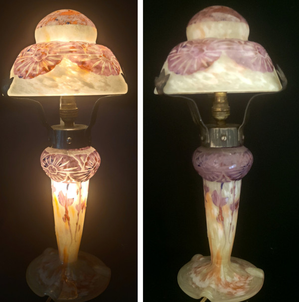 C. Schneider : lampe champignon "Ancolies "signée Charder/Le Verre Français"  1927 61928