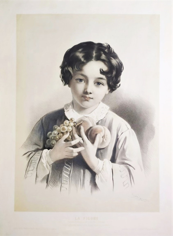 Portrait De Jeune Garçon Ou Allégorie De l'Automne Par Emile Lassalle Lithographie 19ème