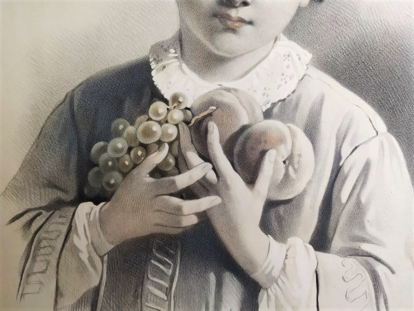 Portrait De Jeune Garçon Ou Allégorie De l'Automne Par Emile Lassalle Lithographie 19ème
