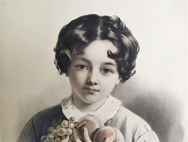 Portrait De Jeune Garçon Ou Allégorie De l'Automne Par Emile Lassalle Lithographie 19ème