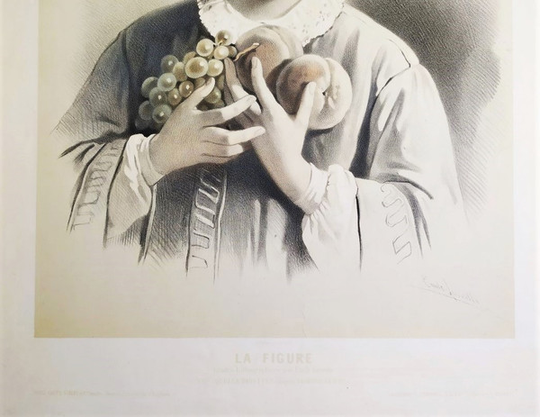 Portrait De Jeune Garçon Ou Allégorie De l'Automne Par Emile Lassalle Lithographie 19ème