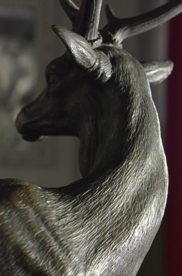 Grande animale in bronzo / cervo / giovane fonditore gruet