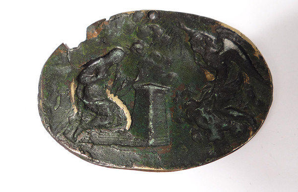 Ovales Plättchen Medaille Bronze Verkündigung Jungfrau Gabriel Italien XVI.