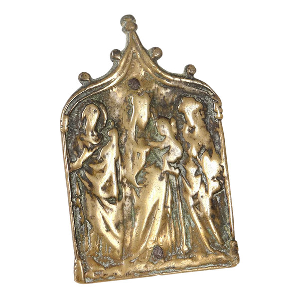 Plaque Bas-relief Baiser Paix Osculatoire Bronze Vierge Enfant Jésus 15th century