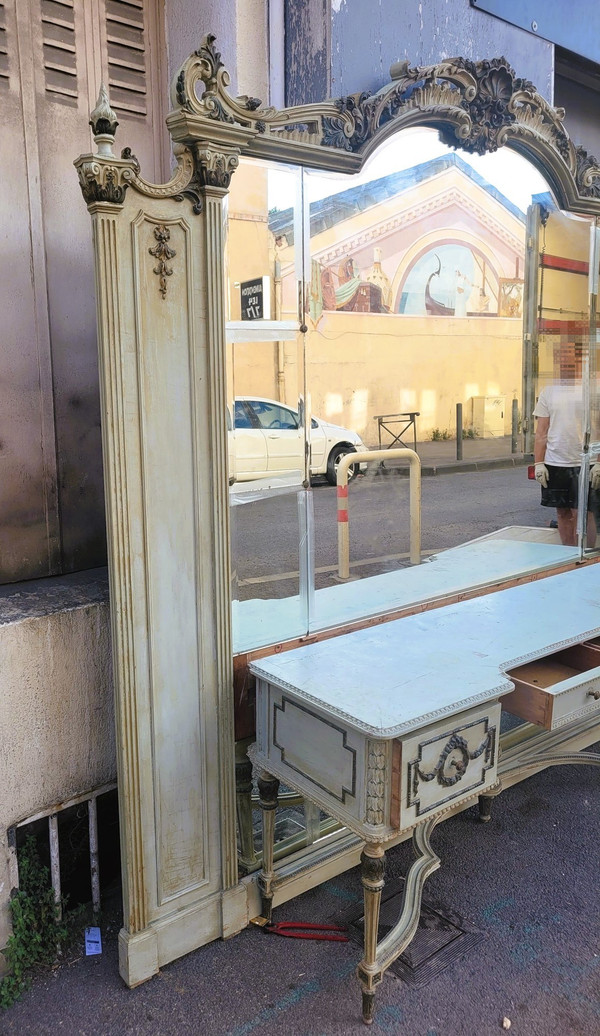 Louis XVI Style Lacquered Wood Dressing Table With Mirror, Early 20th Century