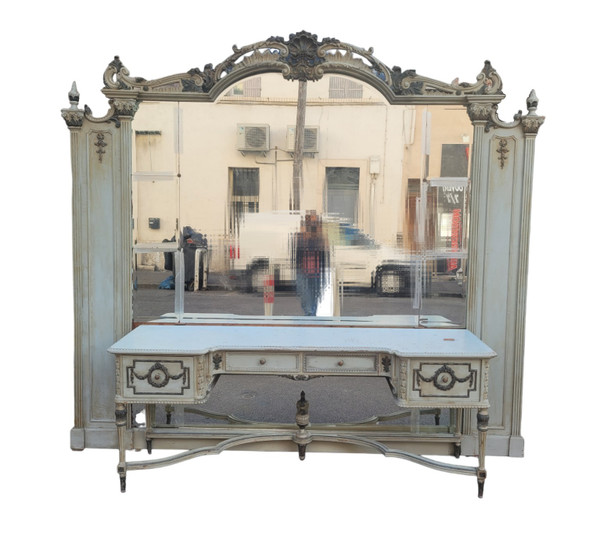 Louis XVI Style Lacquered Wood Dressing Table With Mirror, Early 20th Century