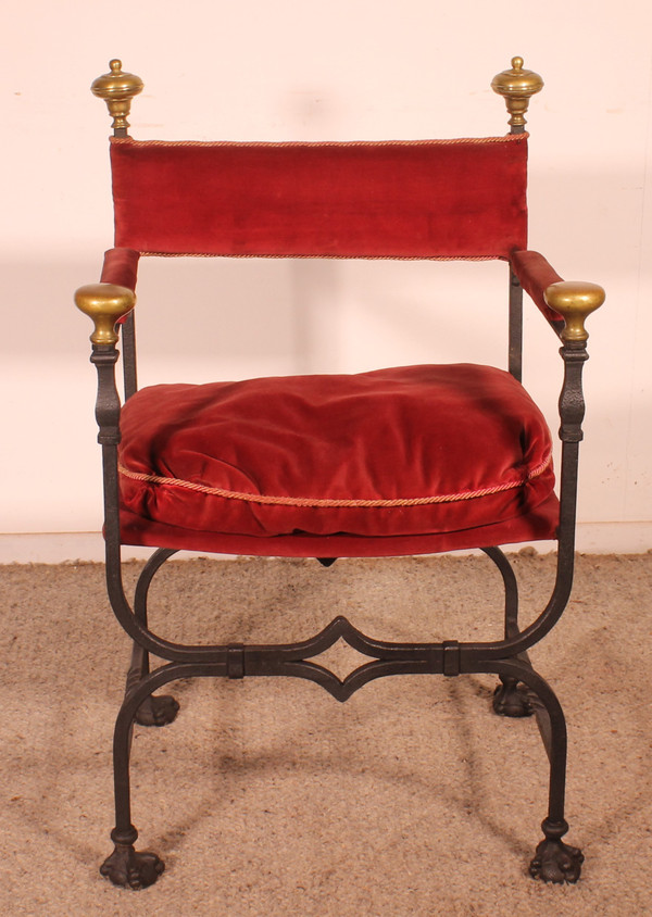 Paire De Fauteuils Curule En Fer Forgé Et Bronze