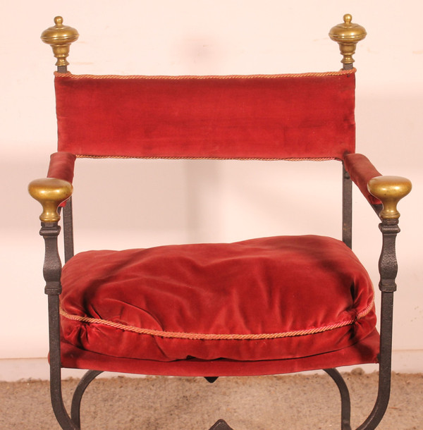 Paire De Fauteuils Curule En Fer Forgé Et Bronze