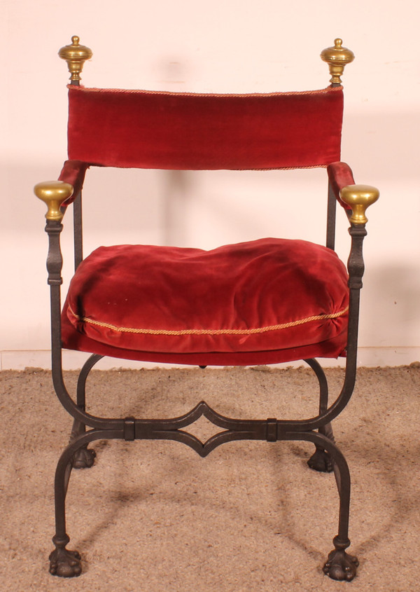 Paire De Fauteuils Curule En Fer Forgé Et Bronze