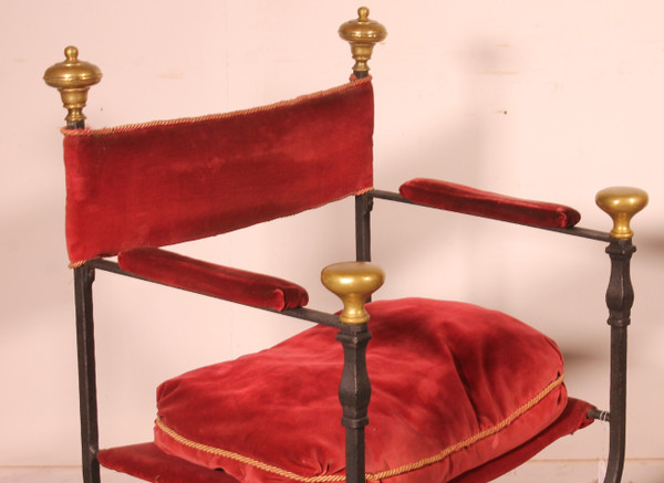 Paire De Fauteuils Curule En Fer Forgé Et Bronze