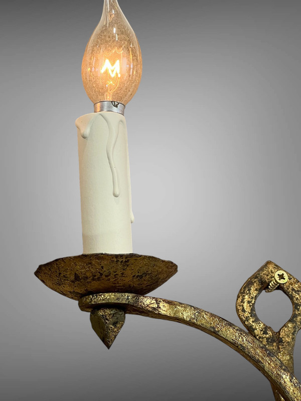 PAIR OF WALLLIGHTS BY ROBERT AND ROGER THIBIER 20th CENTURY IN GILDED AND MARTELLED IRON