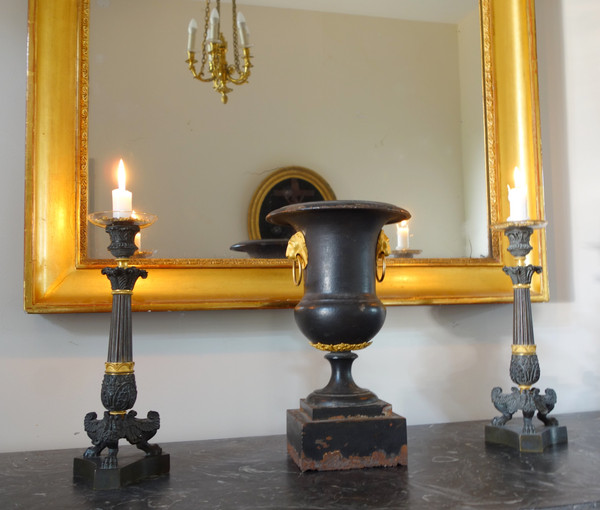 Rare cast iron and gilt bronze vase, Empire period
