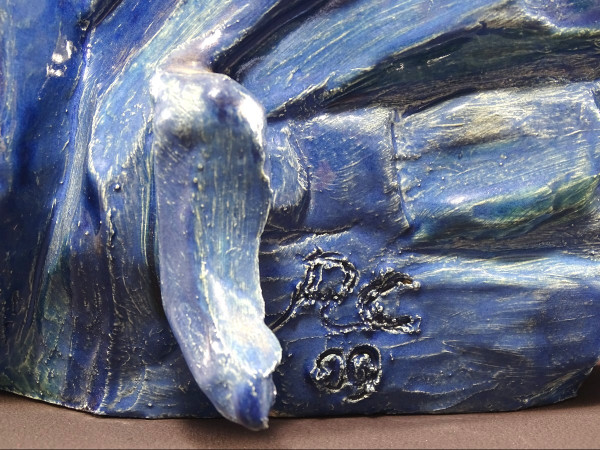 Philippe Rochette-castel (1941-2023), Vide-poches, enamelled Ceramics En Camaïeu De Bleu.