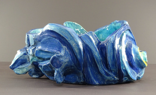 Philippe Rochette-castel (1941-2023), Vide-poches, enamelled Ceramics En Camaïeu De Bleu.