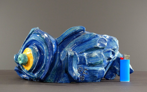 Philippe Rochette-castel (1941-2023), Vide-poches, enamelled Ceramics En Camaïeu De Bleu.