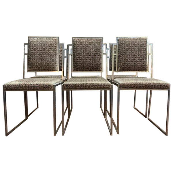 Suite de 6 chaises 1970 Willy Rizzo inox