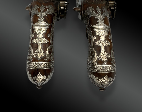 Coppia di pistole di lusso a pietra focaia di Joseph LLINAROS Spagna circa 1800
