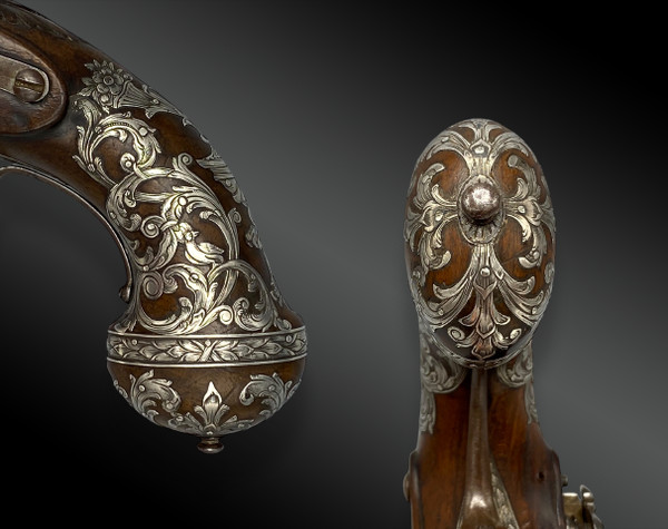 Coppia di pistole di lusso a pietra focaia di Joseph LLINAROS Spagna circa 1800