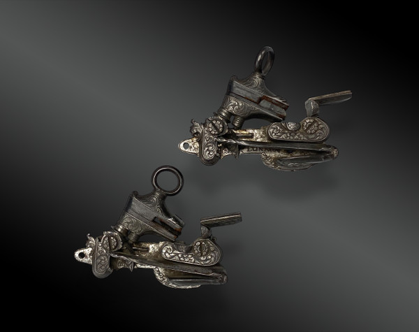 Coppia di pistole di lusso a pietra focaia di Joseph LLINAROS Spagna circa 1800