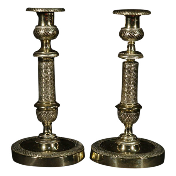 Pair of chiseled bronze candlestick Directoire period XVIIIth century
