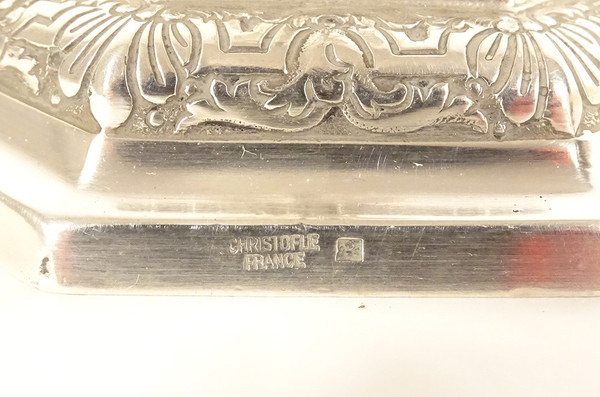 Coppia di candelabri a 2 luci Luigi XIV Christofle Dupérier Metallo argentato XX secolo