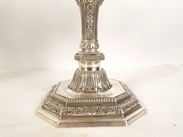 Coppia di candelabri a 2 luci Luigi XIV Christofle Dupérier Metallo argentato XX secolo