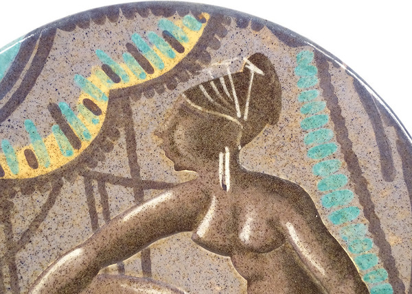 Large earthenware dish Sèvres André Naudy Africanist décor Nude Woman Art Deco