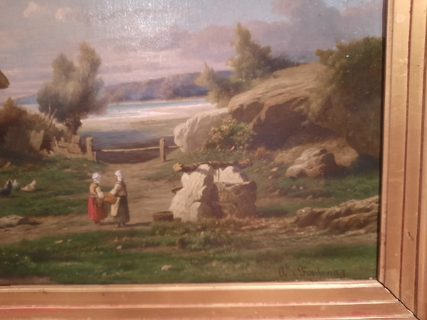 Tableau représentant un paysage signé Daligé de Fontenay (Alexis Léonard) d’époque XIXème siècle.
